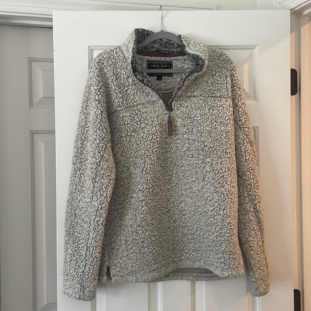True grit beige fuzzy quarter zip